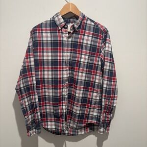 J.Crew Indian Madras Long Sleeve Button Down Shirt Mens M Red Multicolor Plaid